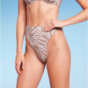 Wild Fable Ribbed High Leg High Waist Bikini Bottom Tan Animal Print Size XXS